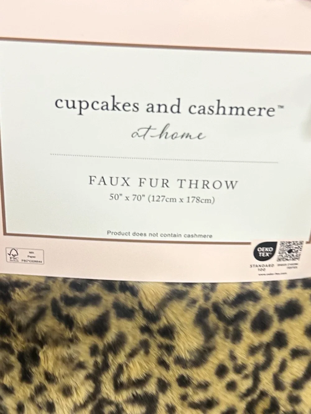 Cupcakes and Cashmere Faux Fur Animal Print Throw Blanket 50”x70”
